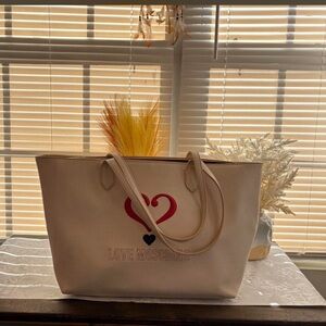 Love Moschino Beige Tote with Red Heart Accent